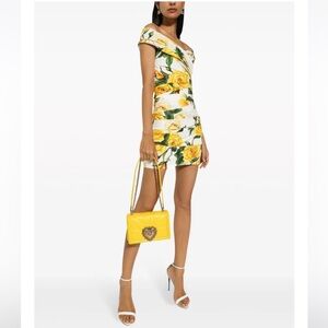 DOLCE & GABBANA Rose Print Off the Shoulder Mini Dress